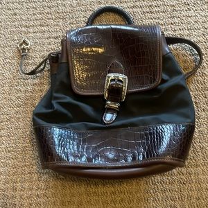 Brighton Backpack- Brown Leather with/black trim.  Notice wear on silver buckle